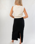 Back view of Ned Bedazzled Sleeveless Football Sweater showing ribbed knit texture and clean sleeveless cut for sporty-chic appeal.