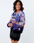 Cozy lavender Halloween cardigan with sequin details, Queen of Sparkles Halloween Cardigan, Queen of Sparkles Halloween collection