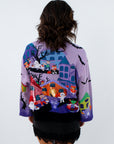 Queen of Sparkles Trick or Treat Cardigan, purple cardigan with sequins, Queen of Sparkles purple cardigan for Halloween