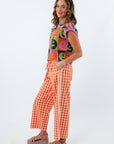 Orange gingham pants with functional drawstring waist, comfy gingham pants, colorful gingham pants