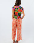Pull on fit gingham pants, comfy pants for fall, orange pants, orange gingham pants, gingham pants