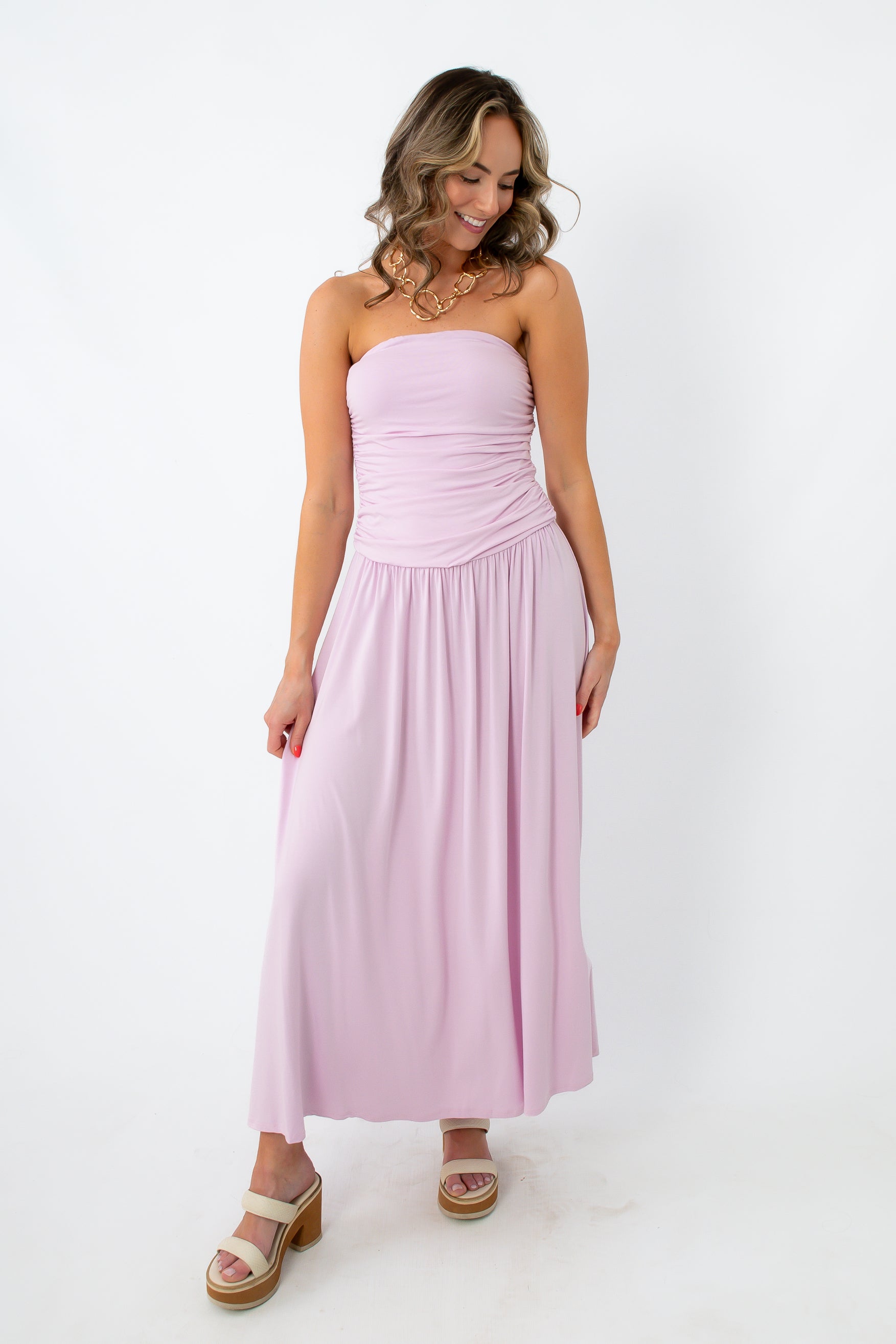 Lilac Dream Ruched Strapless Maxi Dress | Summer Knit Lavender Dress L. Mae Boutique Lilac Dream Ruched Strapless Maxi Dress | Summer Knit Lavender Dress L. Mae Boutique