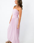 Lilac Goddess Strapless Ruched Maxi Dress