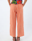 Stylish comfy pants for Halloween and fall wear, orange gingham pants for clemson game day