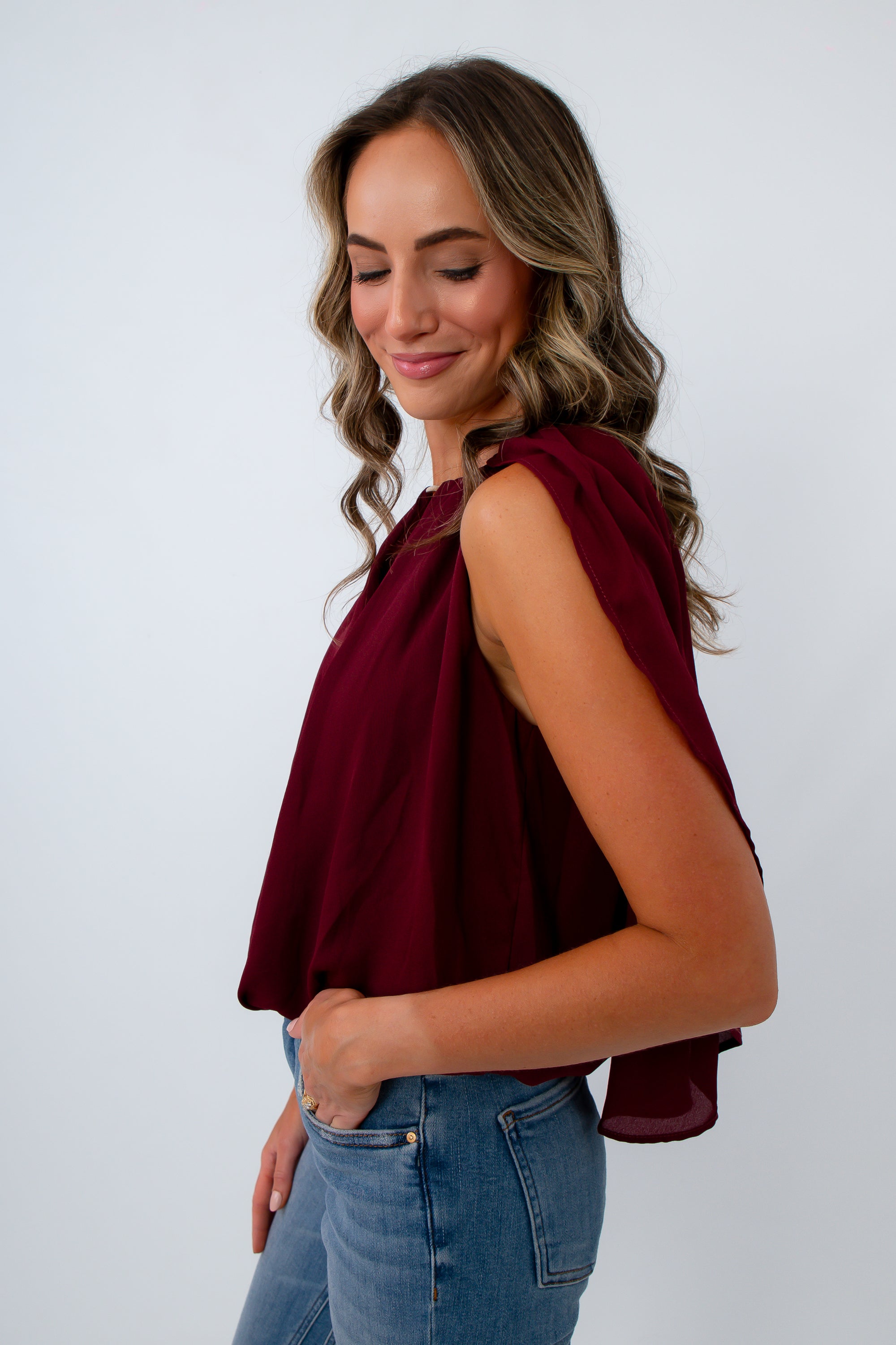 Elegant burgundy wine shirt for work wear, fall blouses, carolina game day outfit, florida state university game day look
