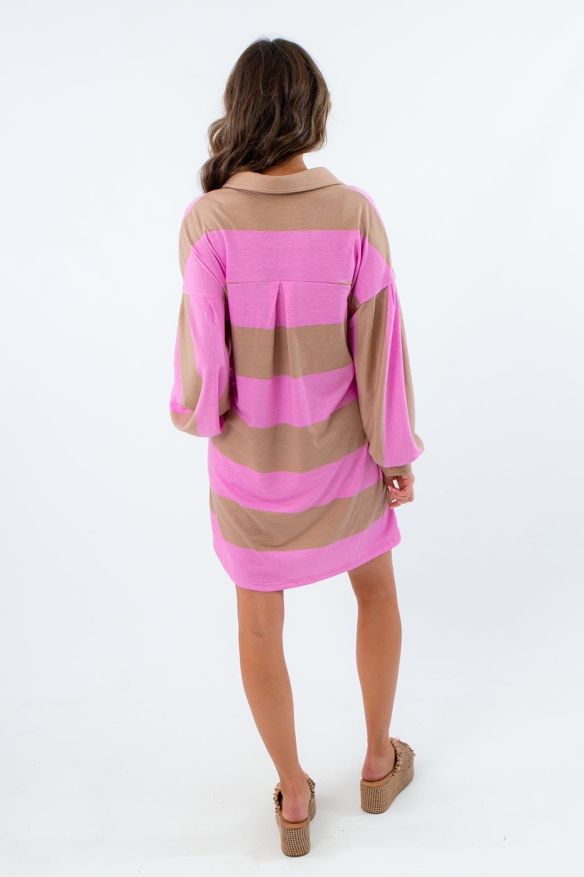 Functional button knit short dress for fall, soft long sleeve dress, casual dresses for fall, striped casual dress, striped long sleeve dress
