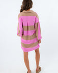 Functional button knit short dress for fall, soft long sleeve dress, casual dresses for fall, striped casual dress, striped long sleeve dress
