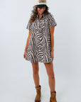 zebra print denim mini dress