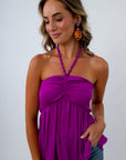 Clemson purple game day top with beaded halter neckline for game day
