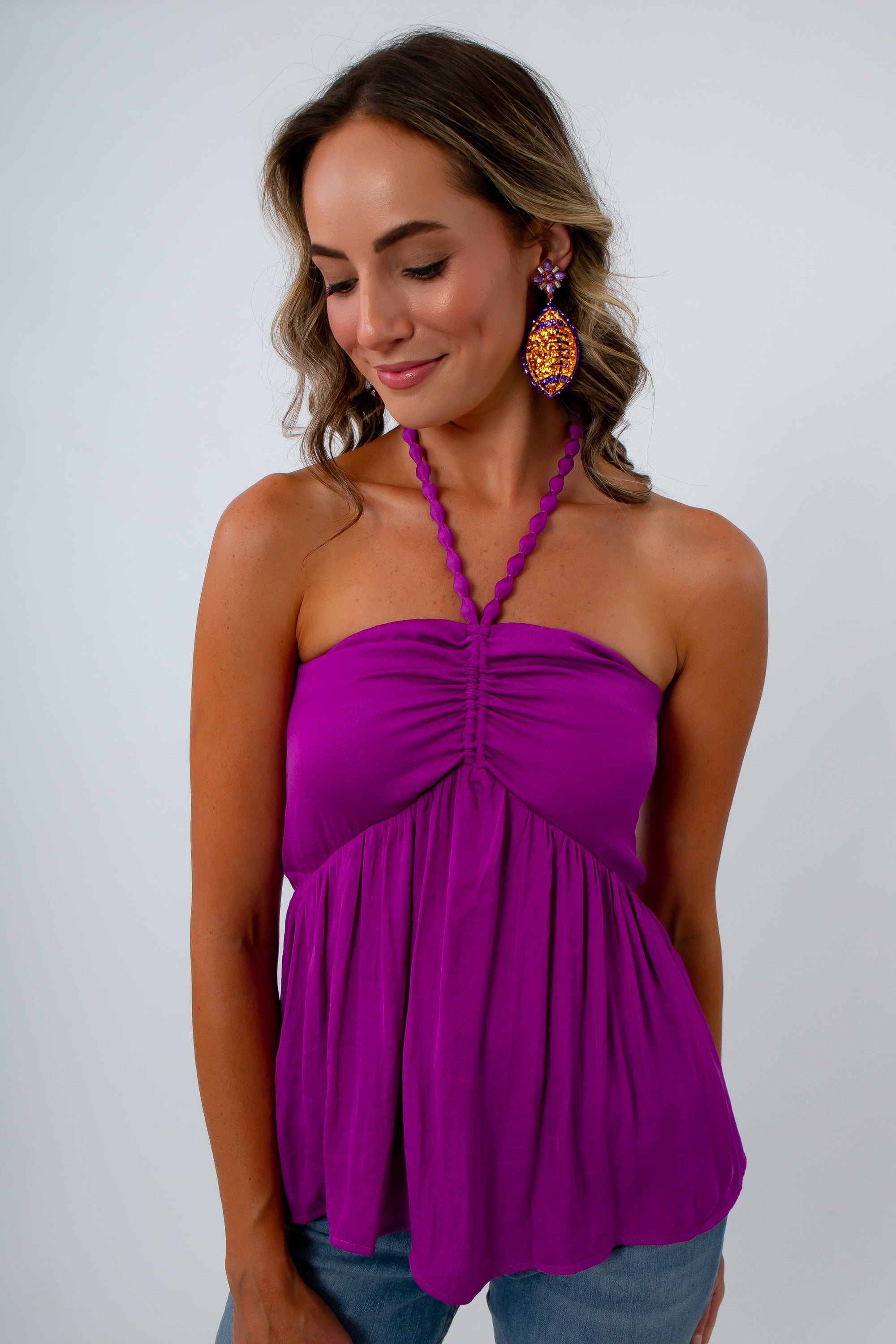 Purple Halter Top with beaded straps for the perfect summer going out top