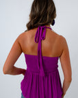 Beaded strap tank top with halter neckline, lightweight summer top