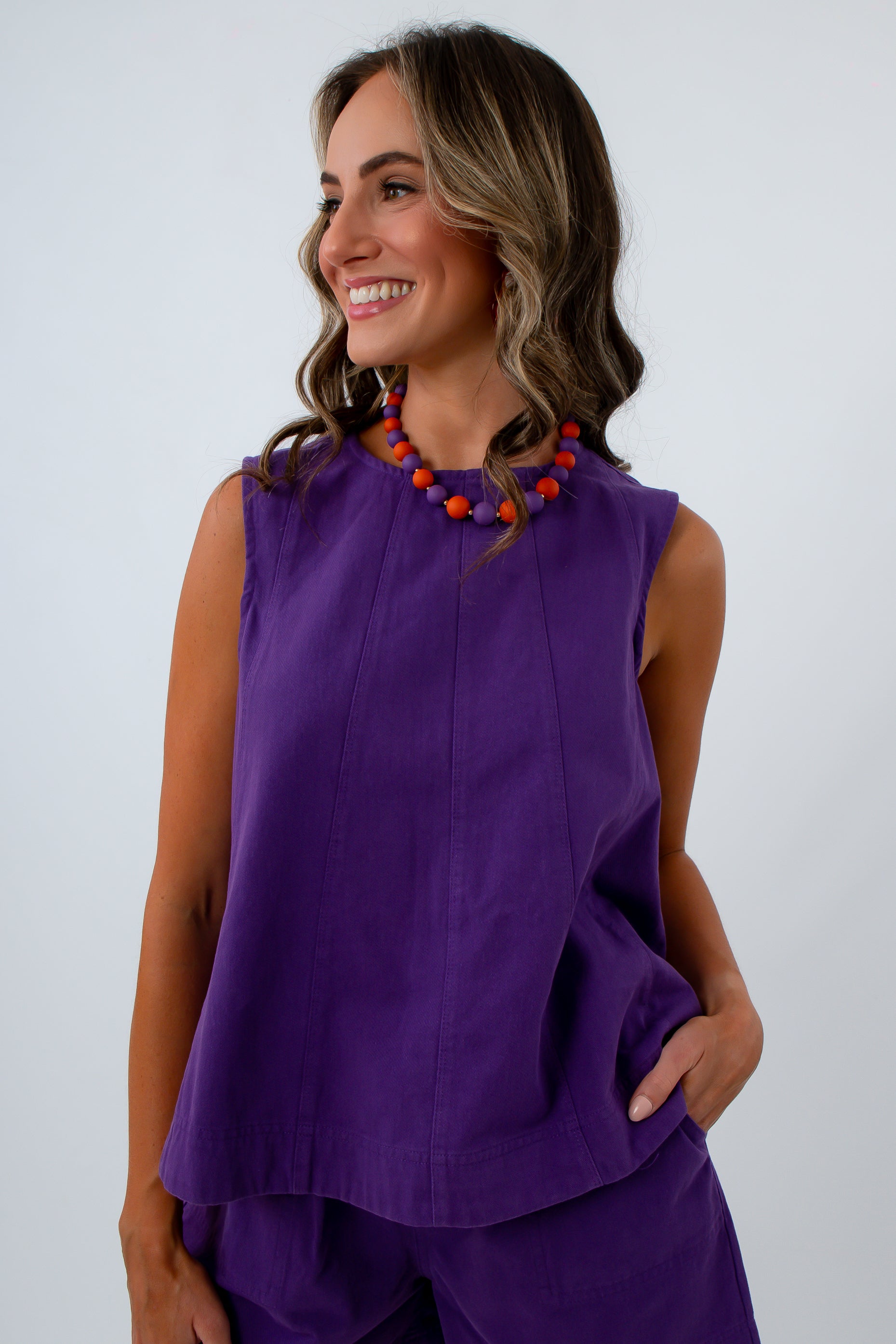The Gameday Purple Denim Top