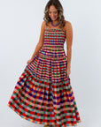 100% cotton gingham maxi dress for fall, fall maxi dress, colorful gingham maxi dress, gingham maxi dress for fall