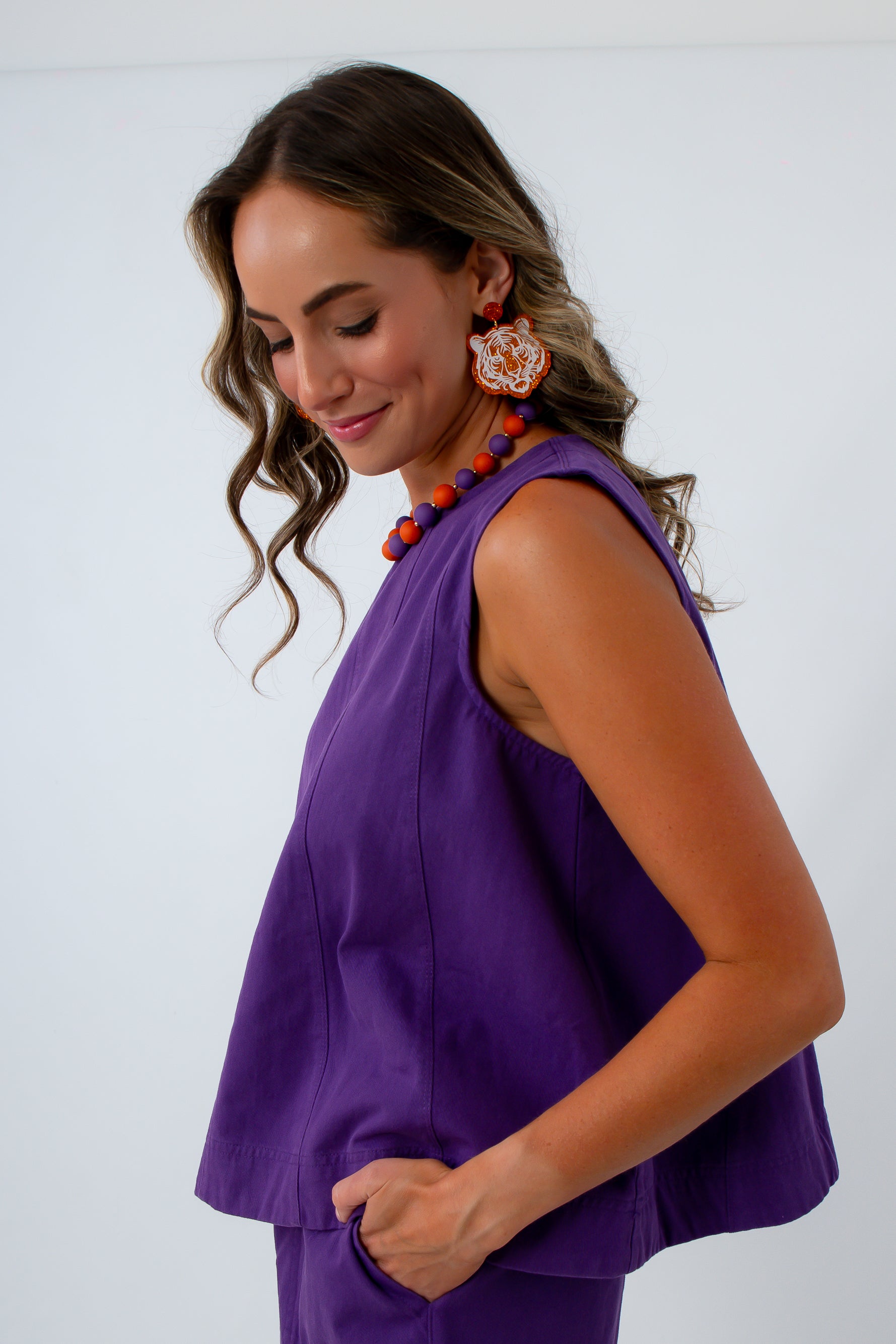 Fall denim top for gameday look for Clemson, LSU gameday outfit, TCU game day outfit