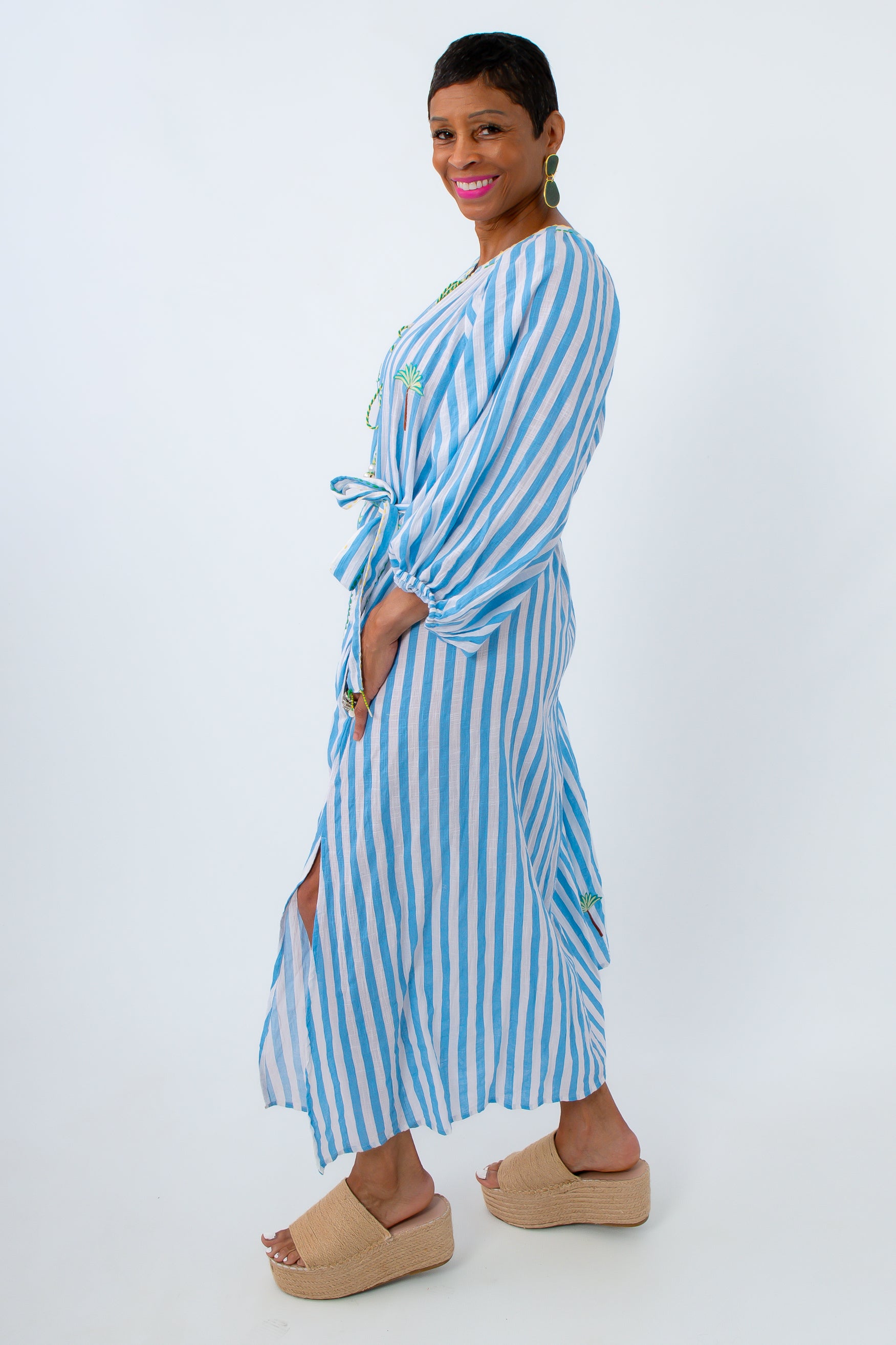 Embroidered kaftan dress with 3/4 sleeves by POL
