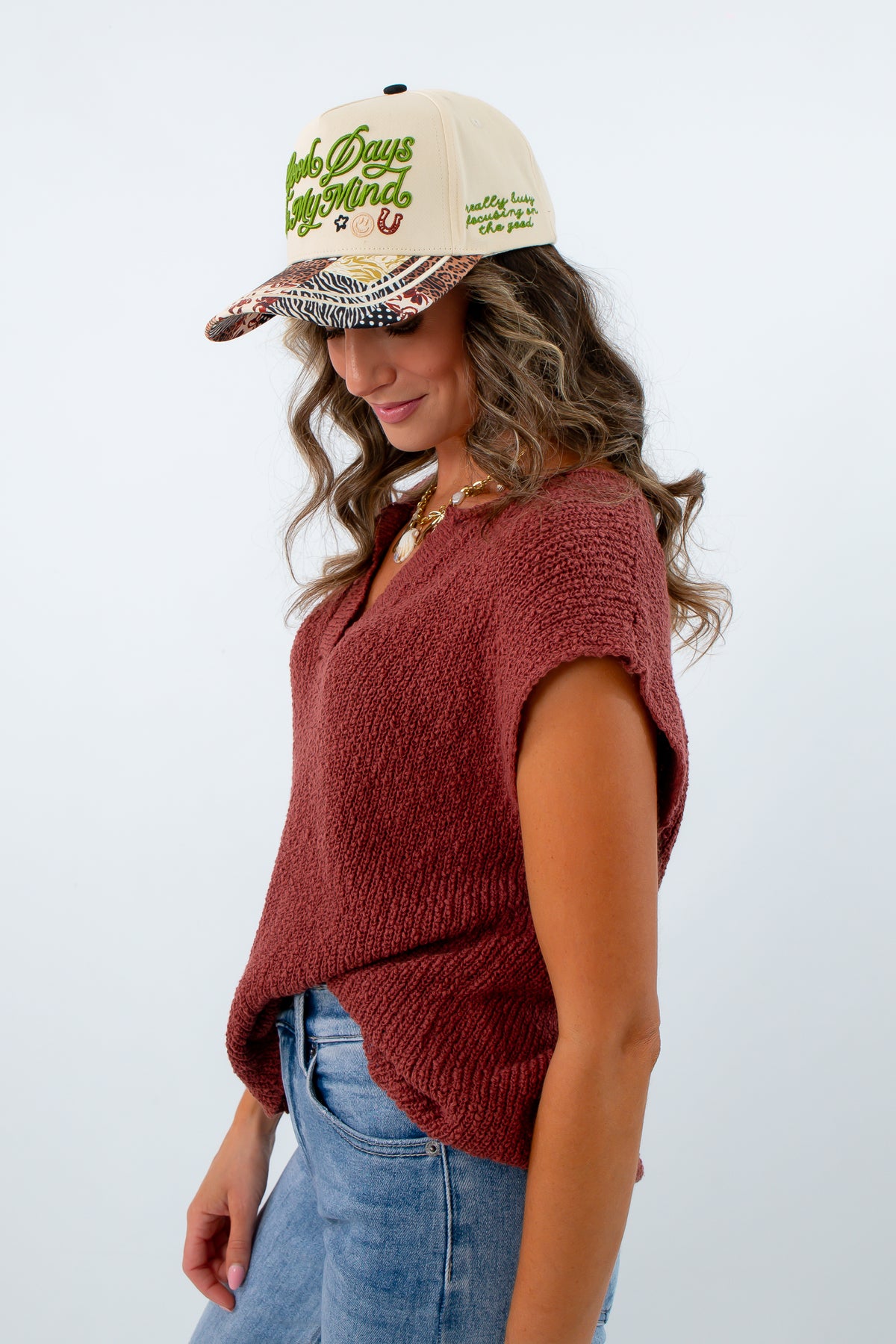 Lightweight brown sleeveless sweater with relaxed fit, brown short sleeve sweater, lightweight sweater for fall