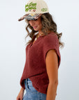 Lightweight brown sleeveless sweater with relaxed fit, brown short sleeve sweater, lightweight sweater for fall
