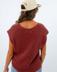100% cotton brown sweater perfect for early fall, brown slub knit sweater for fall, fall short sleeve sweaters