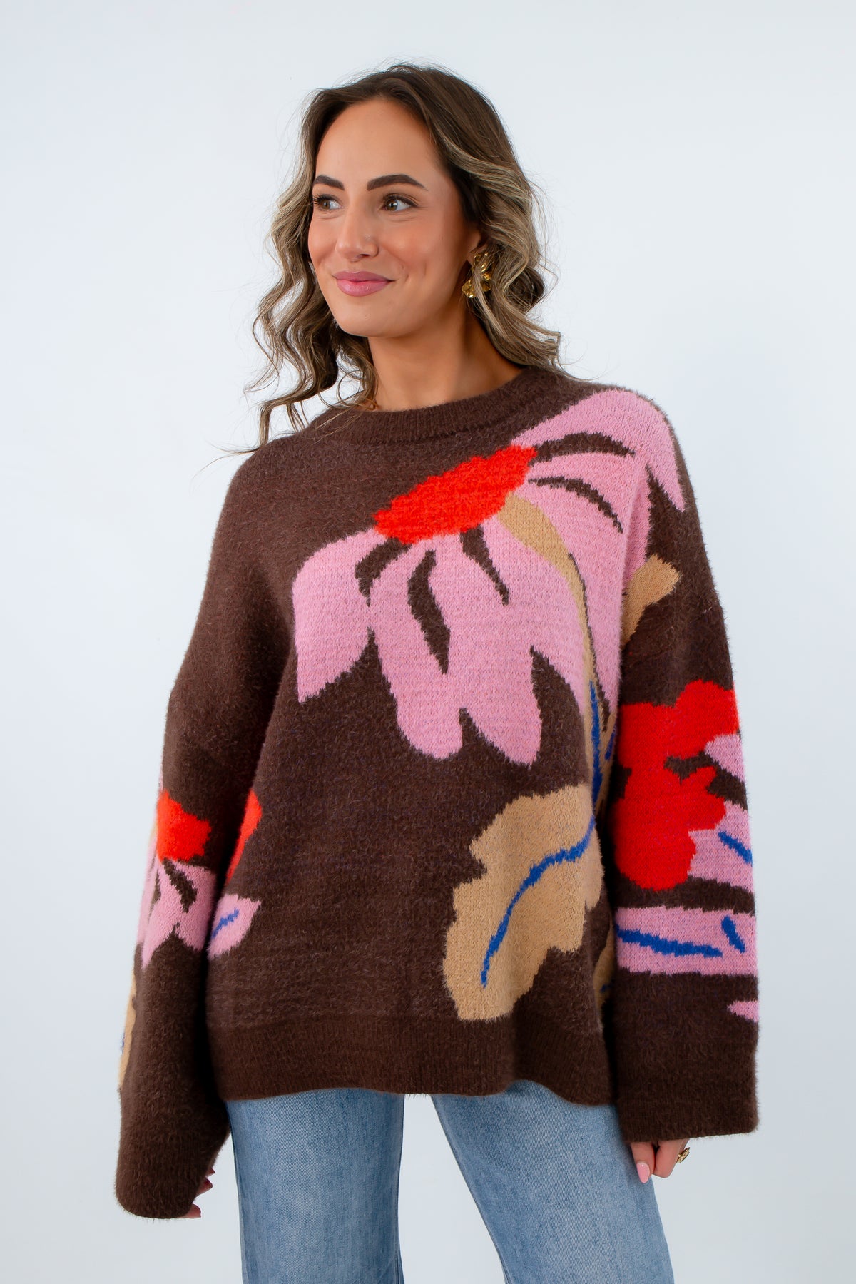 FRNCH Chocolate Floral Kumano Sweater