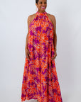 Orange and Purple Floral Maxi Dress, wedding guest dress, summer vacation dress