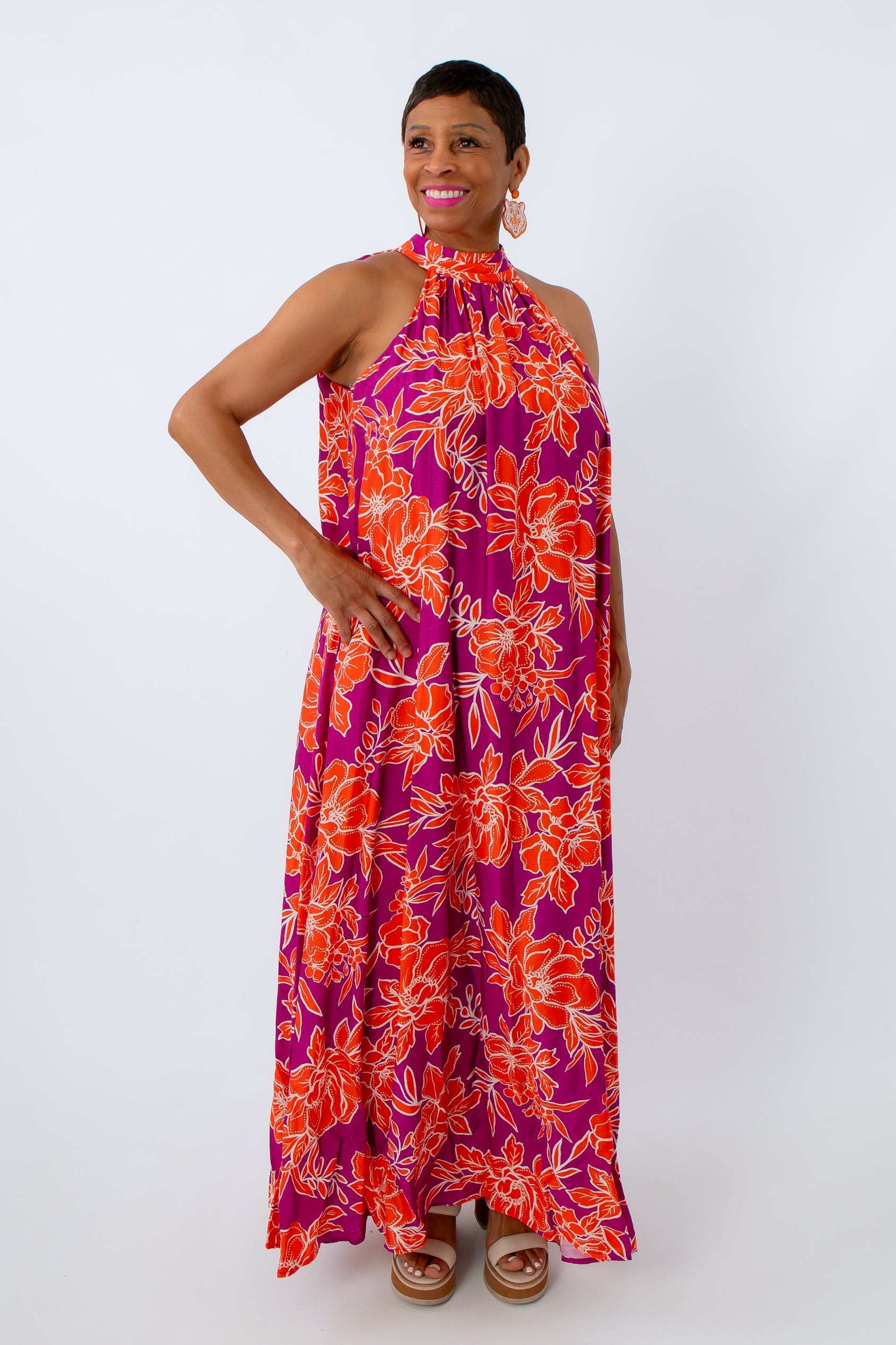 Bowman Orange and Purple Floral Maxi Dress