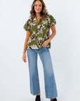 Green floral blouse with puff sleeves for fall, green floral blouse, fall workwear, green floral top