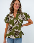 Eliana Green Floral Puff Sleeve Top