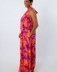 Fully lined summer floral maxi dress, purple floral maxi dress, orange floral maxi dress