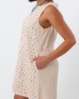 Back view of cream sequin dress, sleeveless, summer occasion dress