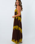Chocolate brown maxi dress, long brown dress, long chartreuse dress