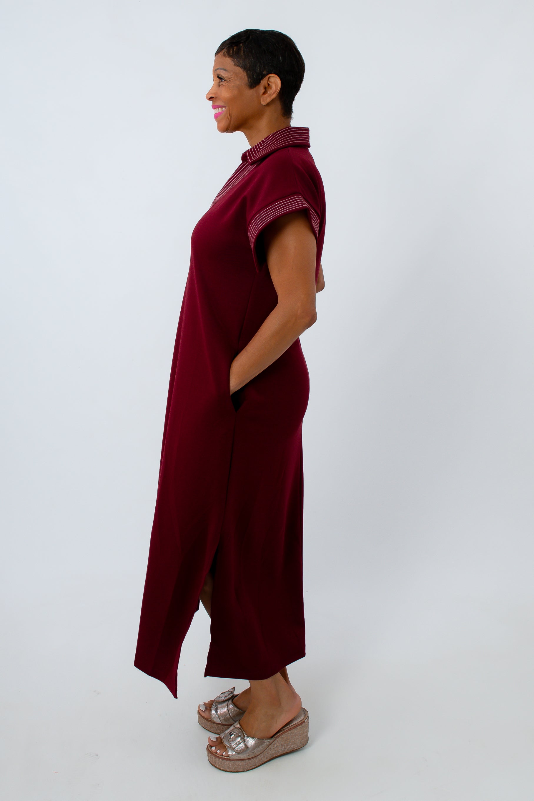 Alabama and Virginia Tech game day attire, fall midi dress, burgundy midi dress for the office