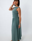 Soleil Dark Sage Ruched Maxi Dress