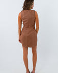Brown suede dress, sleeveless brown suede mini dress with bows, christmas party dress, thanksgiving dress