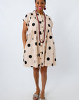 Cream and black polka dot shirt dress with garnet accessories for University of south carolina game day look