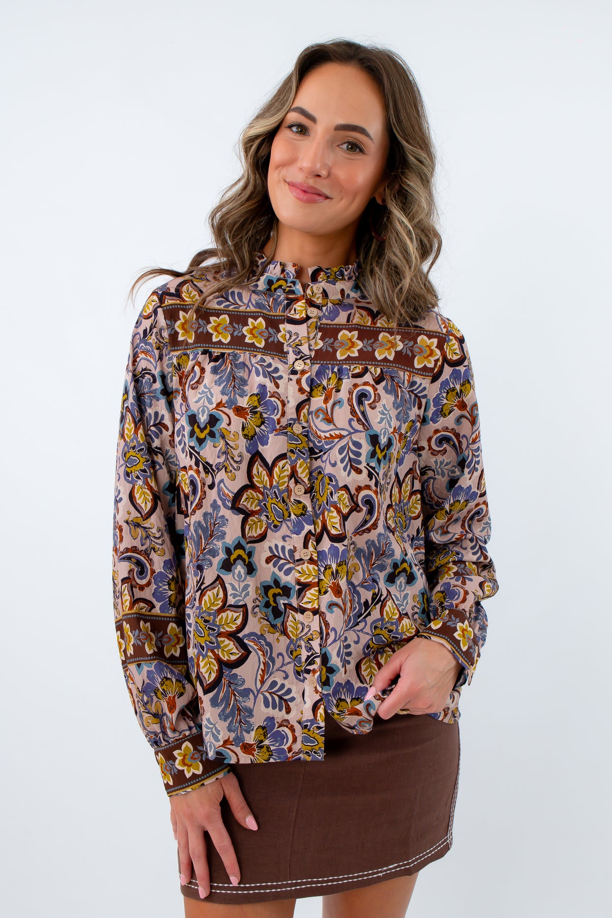 Sunday Supper Floral Print Long Sleeve Blouse