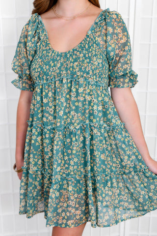 Green Garden Ruffle Mini Dress-BaeVely-L. Mae Boutique