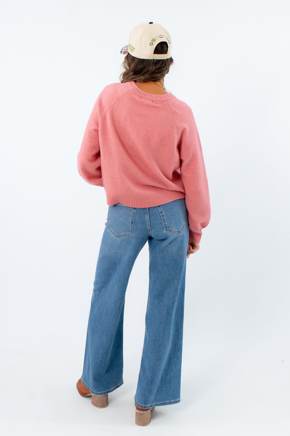 Twisted seam jeans, soft medium-wash jeans, soft wide-leg jeans, soft high-rise jeans