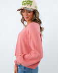 Lightweight relaxed fit sweater for layering, lightweight pink sweater, pink crewneck sweater, soft pink sweaters