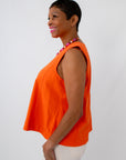 Women's orange denim top for summer, warm weather, teacher tops, fall blouses