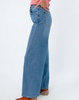 Full length medium wash jeans with functional pockets, jeans for taller women, women's long jeans, women's jean with side seam detail