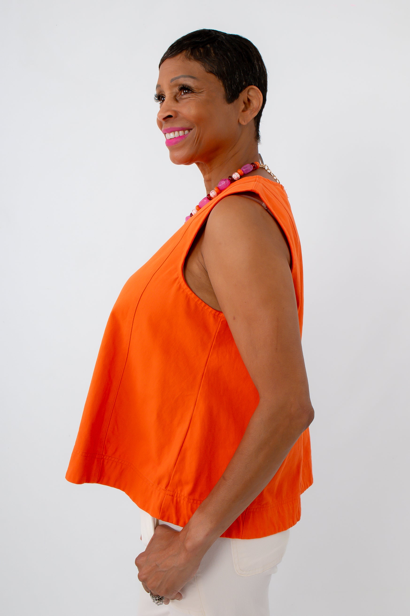 Auburn orange sleeveless denim shirt for the perfect game day top for women