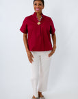 Ruffle neck top for Alabama game day, USC game day, fall workwear