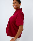 Women's fall workwear, garnet blouse with stitch detailing, 100% cotton
