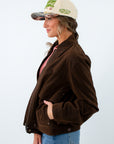 Relaxed boxy silhouette brown jacket with bell sleeves, brown Free People jacket, suede Free People jacket, brown boxy jacket