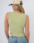 Back view of Free People Weeping Willow Tilly Vest highlighting ribbed fabric and seamless fit, perfect for boho-inspired spring outfits.