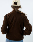 Fall layering jacket with zipper closure and flap pockets, chocolate brown suede jacket, brown Free People jacket for fall