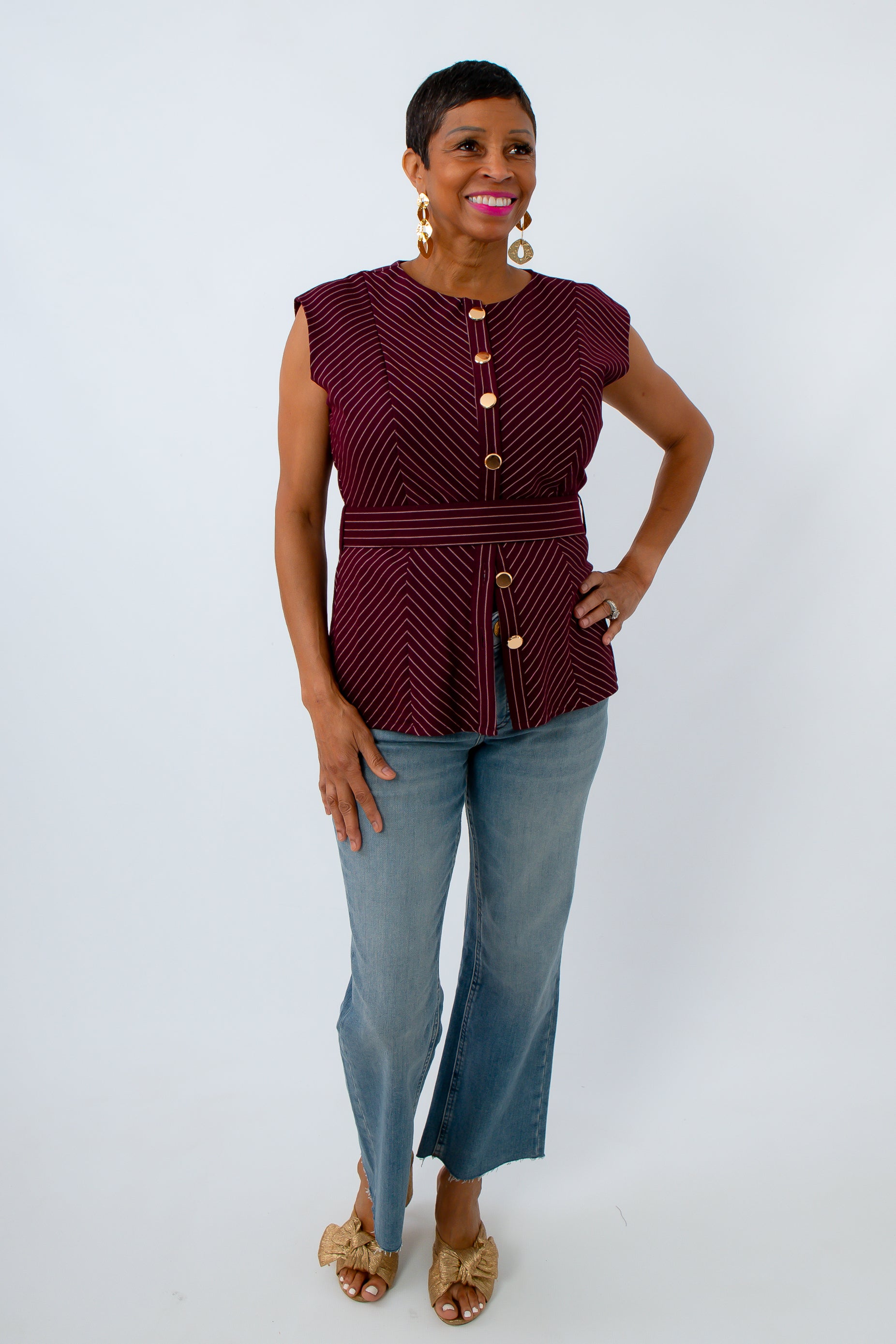University of South Carolina game day outfit with waist belt and gold buttons