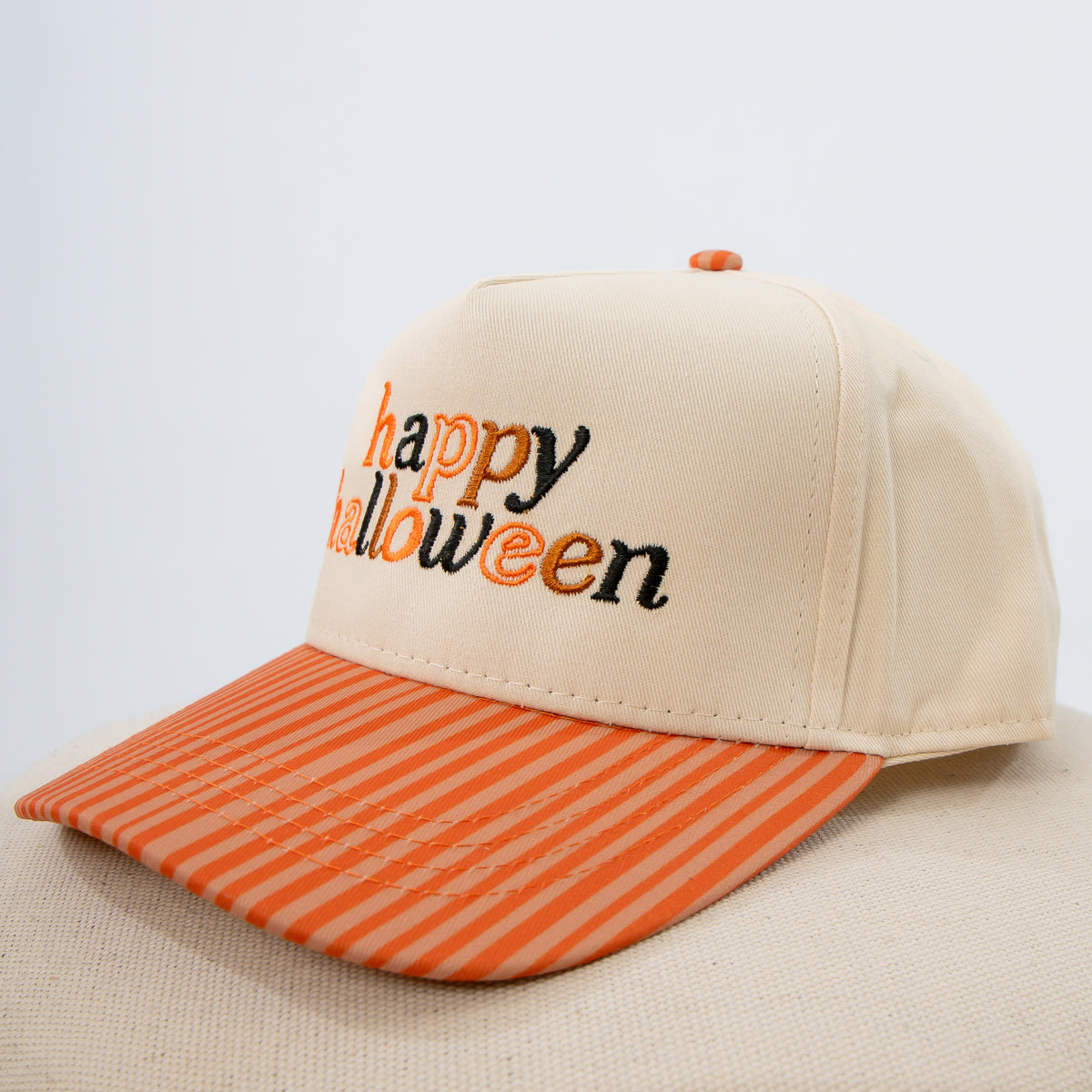 Happy Halloween snapback trucker hat with embroidered design, Adjustable Halloween trucker hat with snapback closure