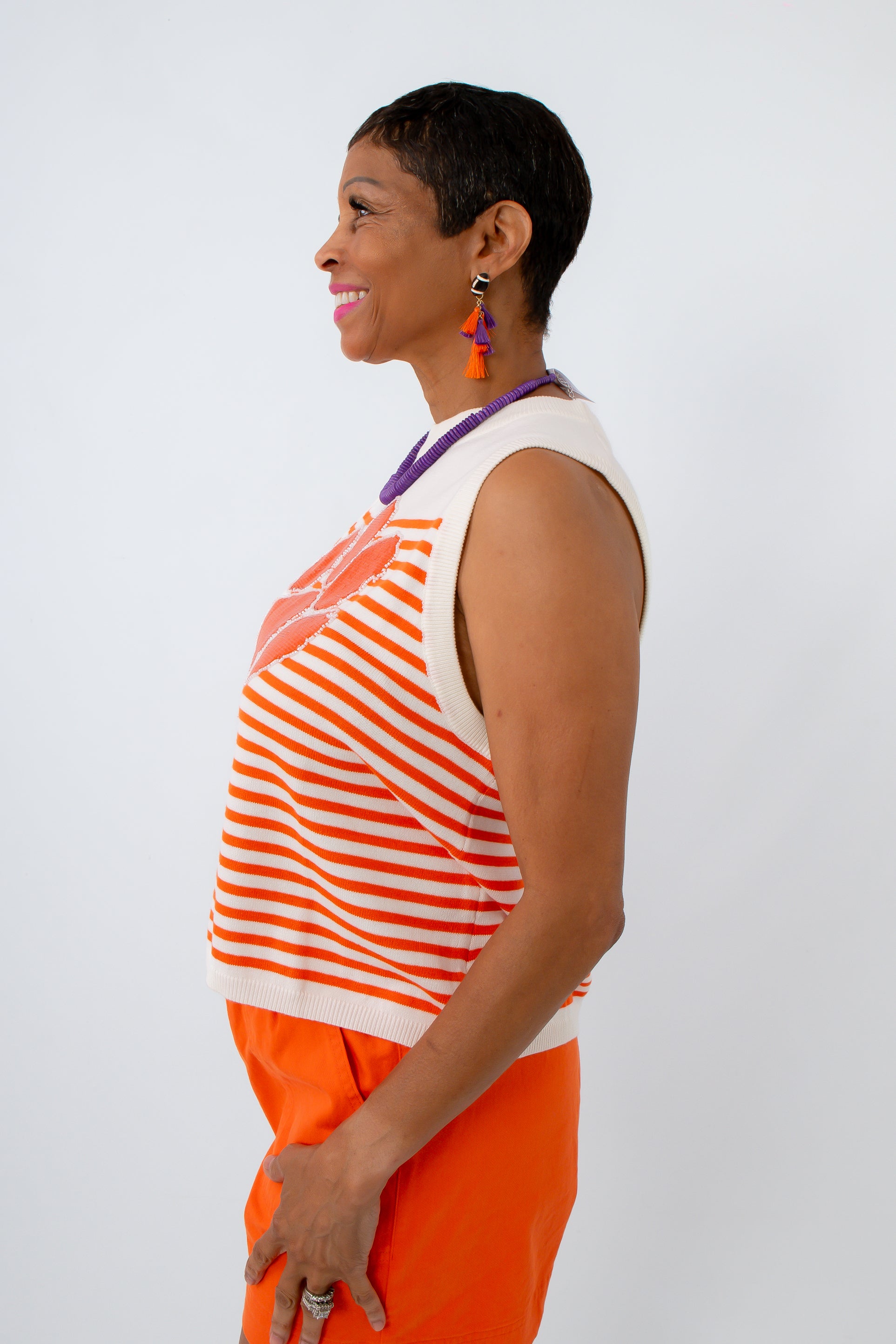 Queen of Sparkles collegiate knitwear, Queen of Sparkles Clemson top, Clemson striped top