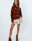 brown and orange soft knit pumpkin sweater l mae boutique
